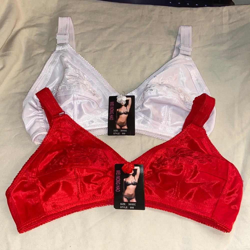 2 WEI NONG HAO Bras Red and White Adjustable Straps 38C Set of 2 Style 998 New